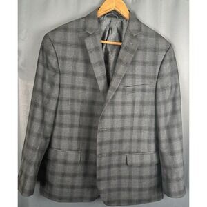 Michael Strahan Blazer Jacket Men 44s Gray Plaid Notch Lapel Single Breasted‎